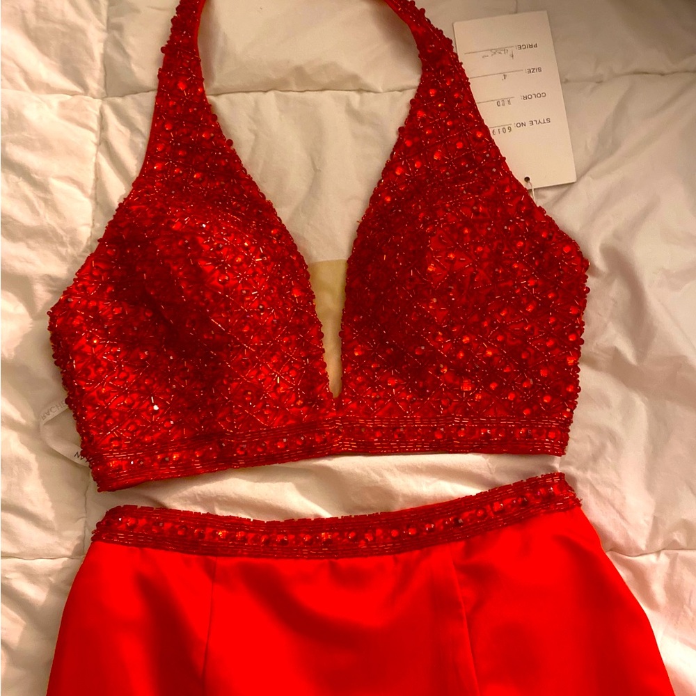 Gorgeous Rachel Allan two-piece royal red prom or homecoming gown!